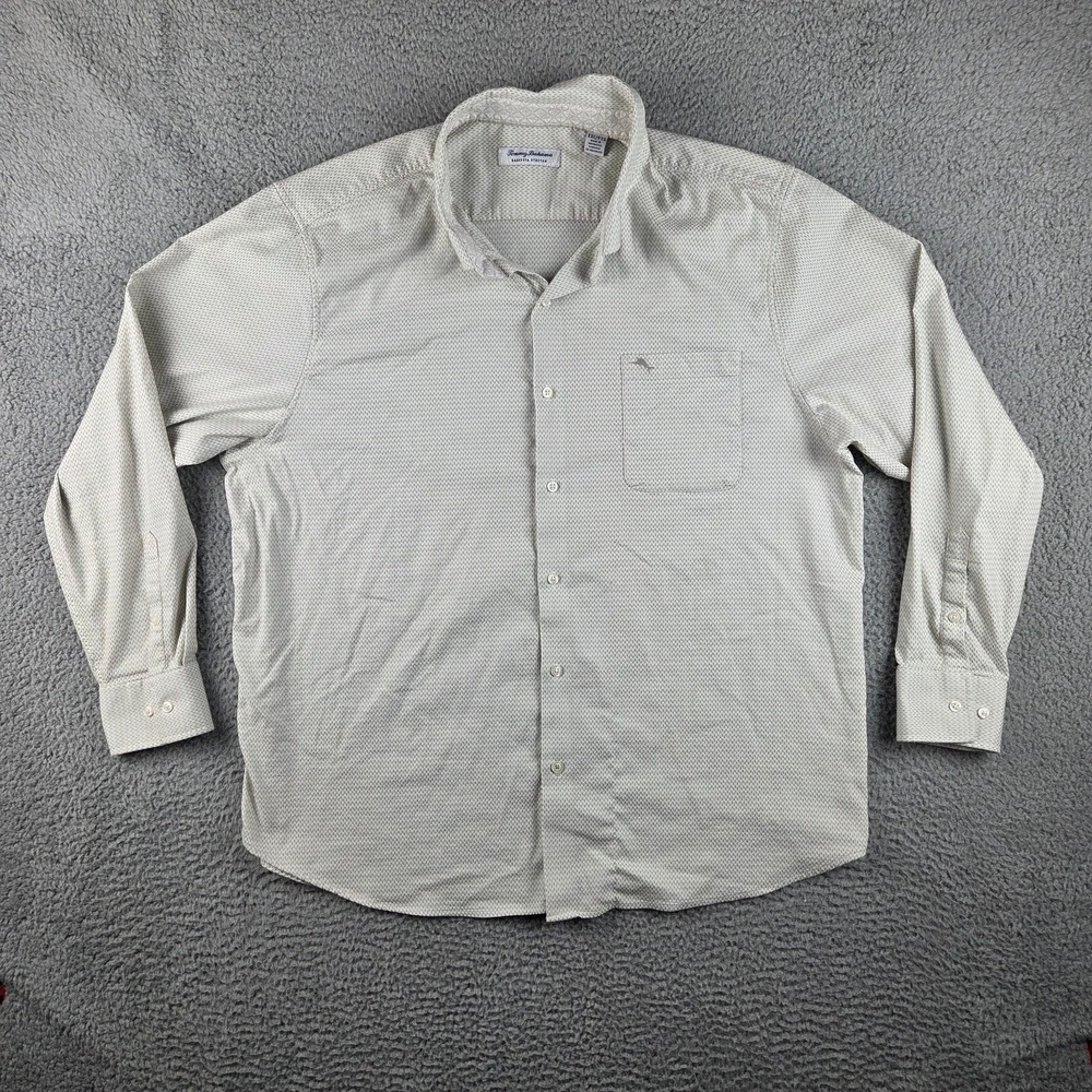 Tommy Bahama Sarasota Stretch Shirt Men XXL‎ Brown Gold Geometric Long Sleeve